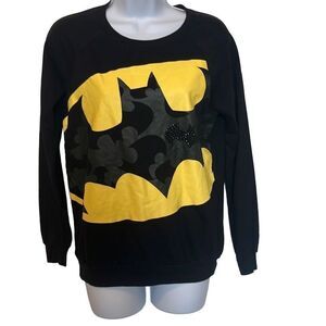 DC Batman Small Black Yellow Batman Large Logo Bejeweled Sweatshirt Crewneck